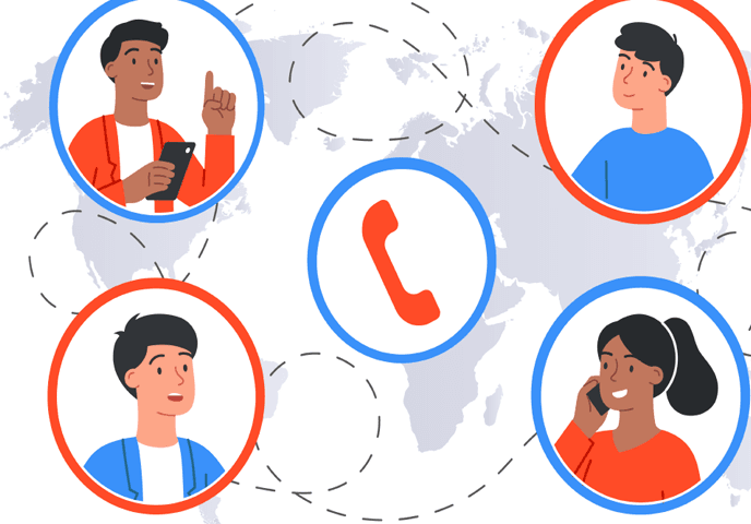 People communicating globally via phone