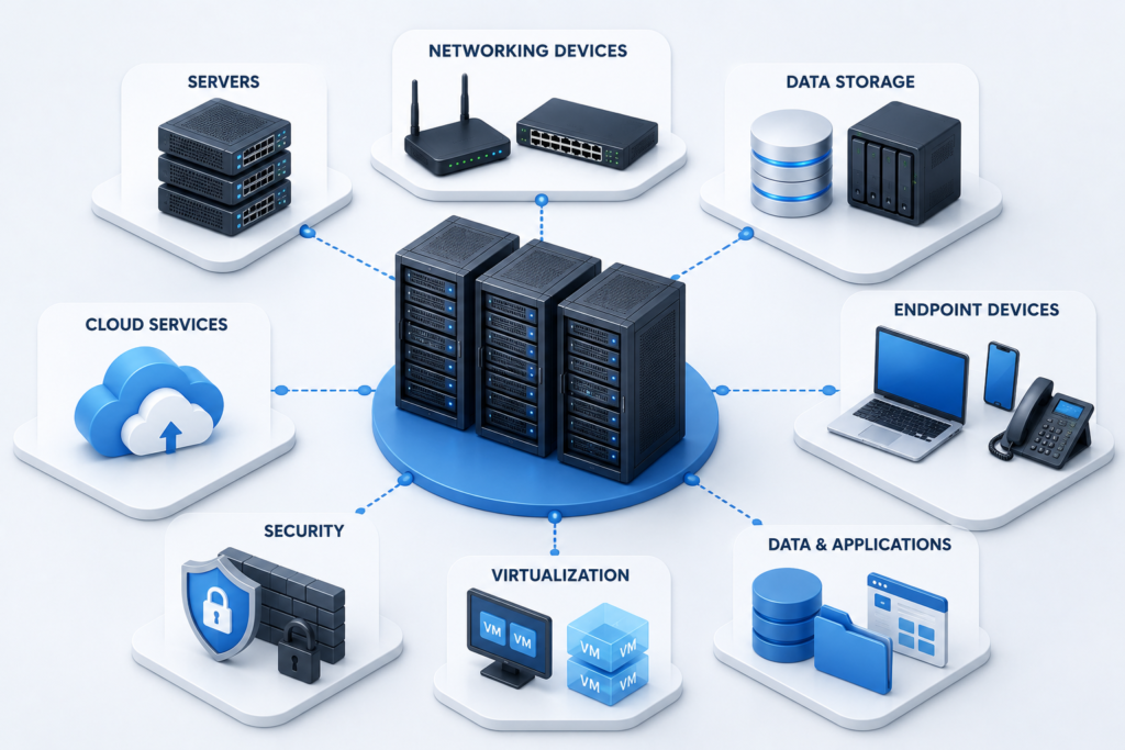What Is It Infrastructure? Meaning, Main Components, And Real-World Examples 3 Main Components of IT Infrastructure