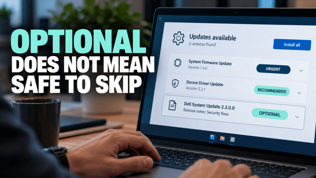Software update list with one item labelled Optional and a note reading security fixes